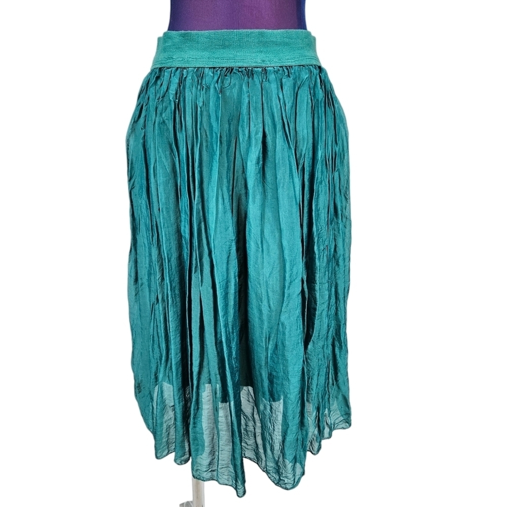 Alexandre Laurent Peacock‎ Teal Pleated Silk Midi Skirt Size Small Women's U17